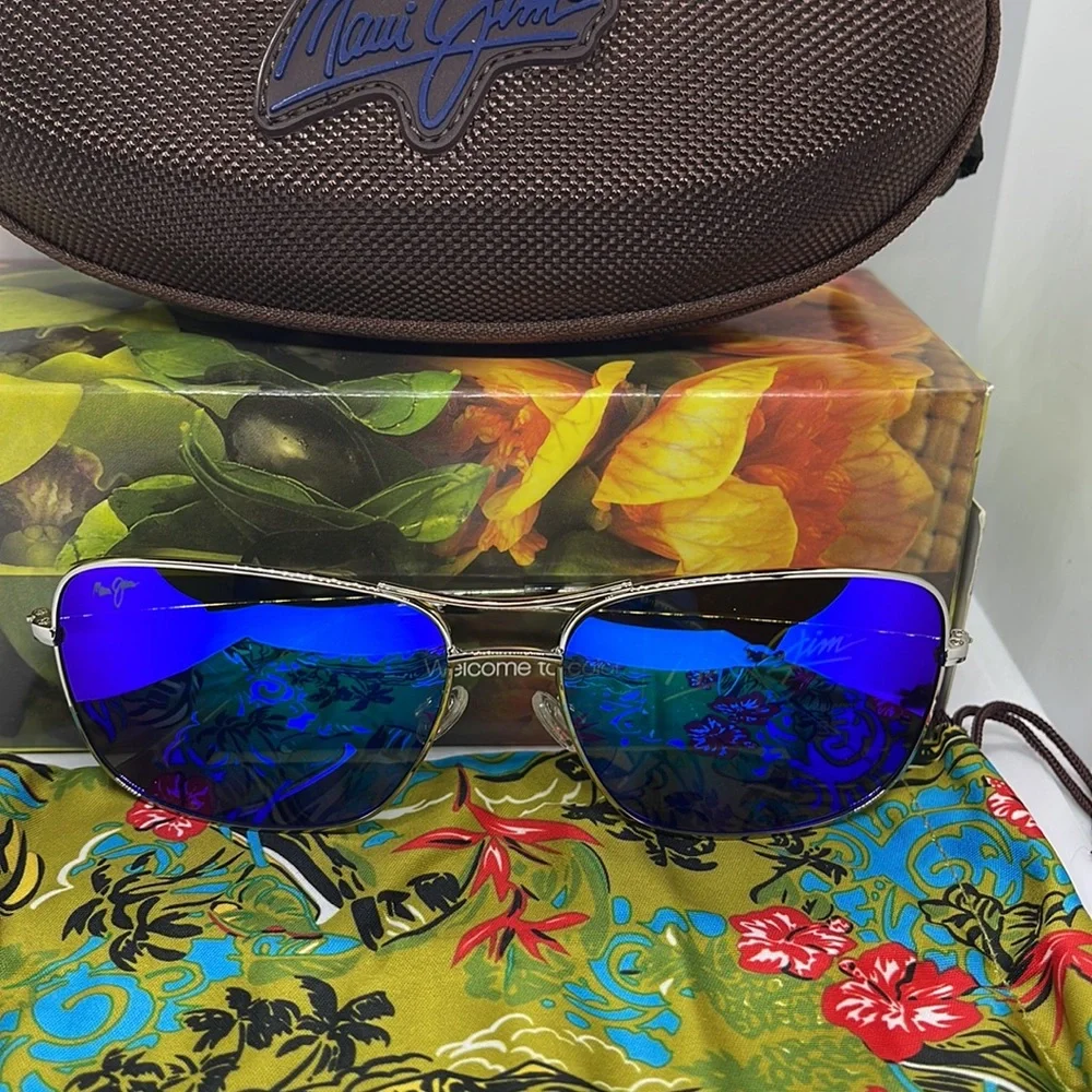 Brand New Maui Jim Polarized Pilot double bridge MJ773 Silver with Blue Mirror - Picture 9 of 9